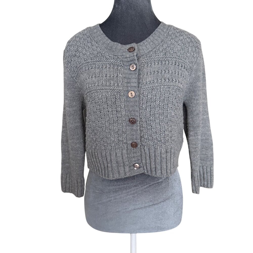 NGuage Womens Medium Gray Acrylic Button-Down Cropped Cardigan Sweater